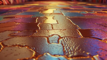Wall Mural - colorful abstract patterned floor with glossy surface and reflections in artistic setting