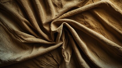 Wall Mural - close-up view of wrinkled beige fabric texture creating a natural organic pattern background