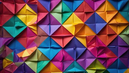 Wall Mural - colorful origami paper texture with overlapping geometric shapes in vibrant colors including red, bl