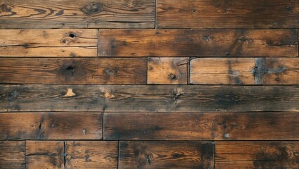 Wall Mural - Wooden floor planks with varying textures and tones seen from above in a detailed pattern of rustic brown hues