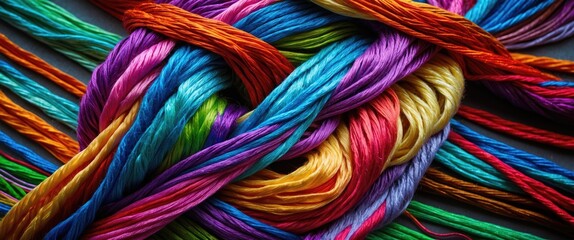 Wall Mural - multicolored threads intertwined in a vibrant and intricate pattern demonstrating texture and depth