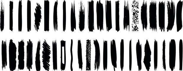 Wall Mural - vertical brush stroke vector set, ink brush, grunge, abstract, black paint, texture, artistic hand d