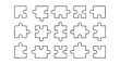 © Yanka - puzzle pieces doodle hand drawn icon set. Outline drawing puzzle pieces line clipart symbol collection
