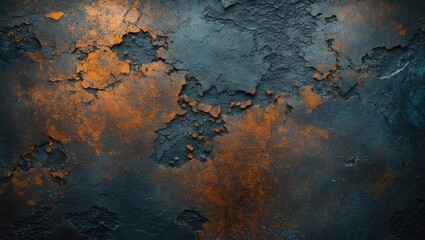 Aufkleber - Textured surface with orange and blue peeling paint showing age and wear on a grungy wall backdropped by dark tones