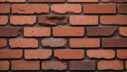 Poster - Red brick wall texture with various sized bricks and uneven surface visible in a horizontal pattern.