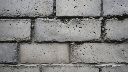 Poster - Gray concrete brick wall texture with uneven surface and varying joint depths