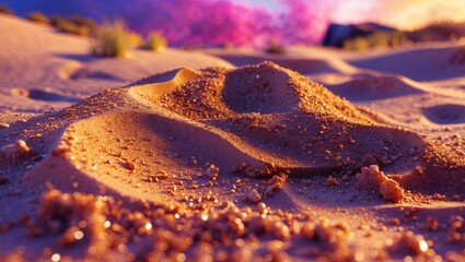 Aufkleber - Sand dunes with textured patterns at sunset under a colorful sky in desert landscape.