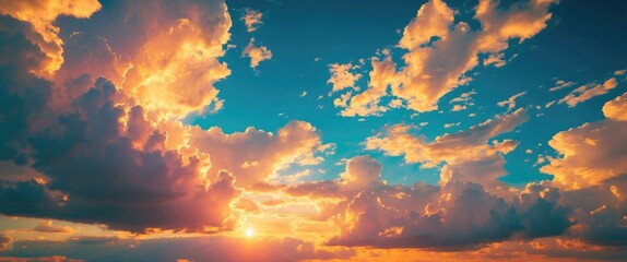 Aufkleber - Dramatic sunset clouds with vibrant orange and blue sky reflecting warm colors in horizon during twilight hours