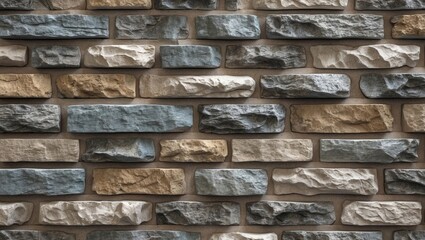 Poster - Textured stone wall background with mixed gray and beige stone bricks arranged in a uniform pattern