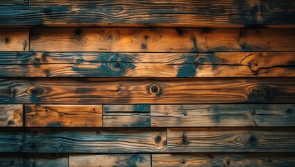 Poster - Brown and blue weathered wooden planks texture background for design and decoration purposes