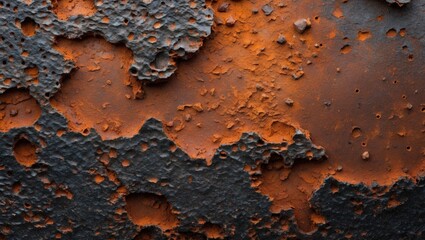 Aufkleber - Close-up texture of weathered rust with peeling paint and various shades of orange and black surface imperfections.