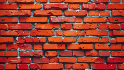 Aufkleber - Red brick wall texture with uneven surface and varying shades of orange. Ideal for backgrounds or architectural designs.