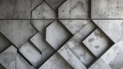 Leinwandbilder - Abstract gray concrete wall with geometric shapes and textures in modern architectural design