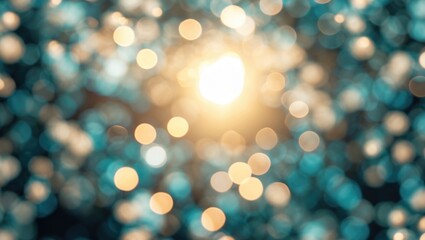Leinwandbilder - Abstract composition of circular bokeh lights with blurred background depicting warm sunlight and cool blue tones in a dynamic pattern
