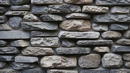 Poster - textured stone wall with various shapes and sizes of gray and beige stones arranged closely together
