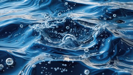 Leinwandbilder - Close-up view of water surface with ripples and bubbles in shades of blue reflecting light