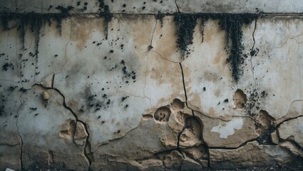 Aufkleber - Cracked and moldy wall texture with peeling paint and dark stains in a distressed and weathered appearance