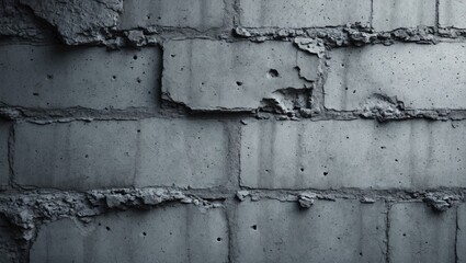 Poster - Gray concrete wall texture with rough surface, showing cracks and unevenness in construction material, suitable for industrial backgrounds.
