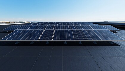 Solar Panel Array on a Rooftop Under a Clear Blue Sky