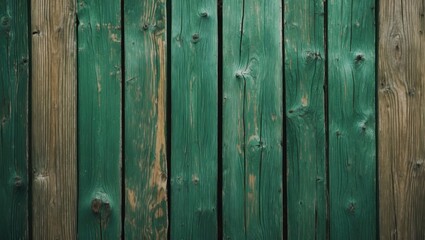 Poster - Grunge green wooden planks wall background with natural textures and variations in color and grain patterns