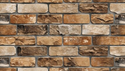 Aufkleber - Textured brick wall in various shades of brown, beige, and gray for architectural or design background use