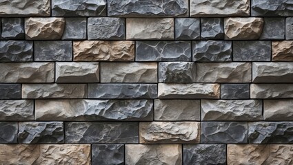 Poster - Textured stone wall surface with a mix of gray and beige rock patterns in a seamless layout