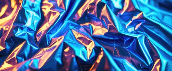 Aufkleber - metallic crumpled foil texture in blue and orange lighting effects for abstract backgrounds or design needs