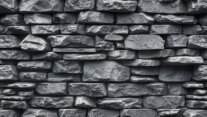 Poster - Textured dark stone wall with irregularly shaped gray stones stacked in a horizontal pattern for architectural backgrounds.