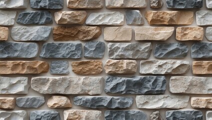 Poster - Textured stone wall with a mix of light and dark stones in an alternating pattern for architectural and interior design backgrounds