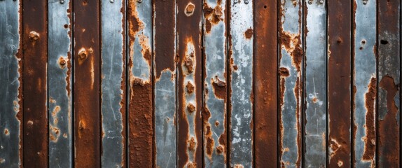 Aufkleber - Rusty metal wall with peeling paint and corrosion on steel surface in industrial style background