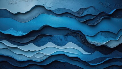 Leinwandbilder - Layered abstract blue textures with varying shades by waves in smooth curves and gradients in a contemporary design style