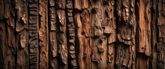 Aufkleber - Textured bark of a tree background with deep grooves and rich brown hues creating an organic pattern and natural aesthetic.