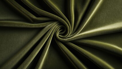 Poster - Green velvet fabric texture with intricate folds and swirls on a dark background