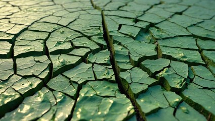 Aufkleber - cracked textured surface of green paint with deep fissures and dry patterns indicating age and weathering