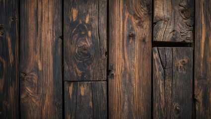 Poster - Dark weathered wooden planks with visible knots and natural grain patterns texture background