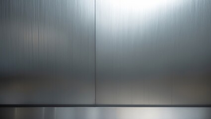 Poster - Metallic brushed aluminum surface with vertical lines and soft light reflections for industrial and contemporary design backgrounds