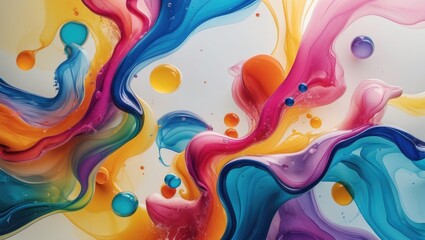 Leinwandbilder - Abstract colorful fluid art design with swirling patterns and vibrant paint drops on a white background