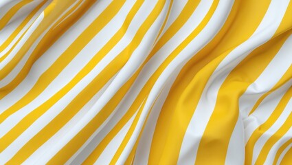 Poster - Yellow and white striped fabric texture with waves and folds in high resolution for background or textile design