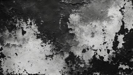 Wall Mural - Distressed black and white grunge wall texture with peeling paint and abstract patterns ideal for backgrounds and artistic projects