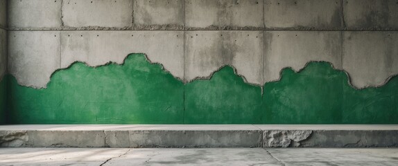 Poster - Concrete wall with peeling green paint and rough texture under natural lighting