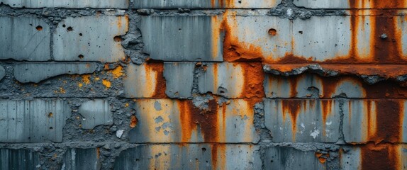 Aufkleber - Rusty concrete wall with peeling paint and weathered texture in shades of gray and orange
