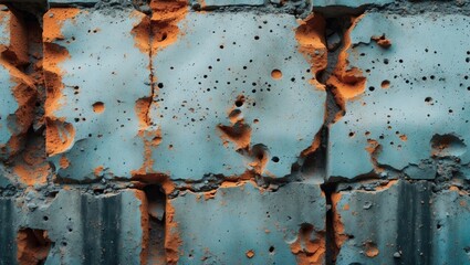 Poster - Textured concrete wall with orange and blue paint splatters and visible wear patterns