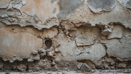 Aufkleber - Textured old cracked wall with peeling paint and exposed masonry in neutral tones