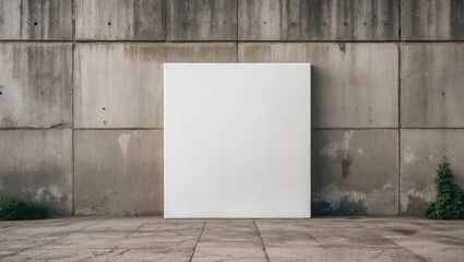 Leinwandbilder - Minimalist concrete wall with a large blank canvas in an urban setting, emphasizing space and simplicity.