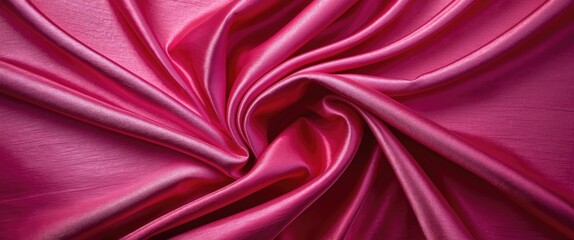 Aufkleber - Pink satin fabric with elegant folds and smooth texture creating a rich and luxurious appearance.