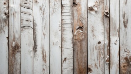 Poster - Weathered wooden planks with a mix of white and natural wood textures arranged vertically in a rustic pattern.