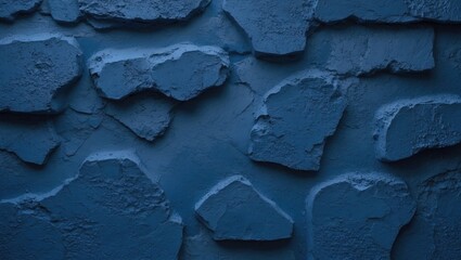 Poster - Textured blue stone wall surface with uneven rock shapes and a matte finish, ideal for backgrounds and architectural designs.