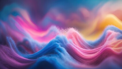 Poster - Colorful abstract waves of soft fiber material in shades of blue pink and purple blending together on a blurry pastel background