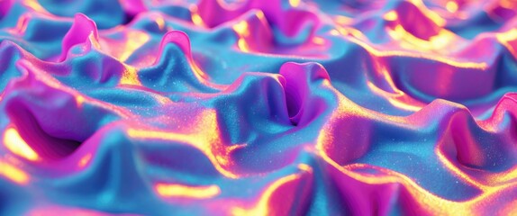 Poster - Colorful abstract texture of wavy satin fabric with gradient shades of pink and blue illuminated by soft light