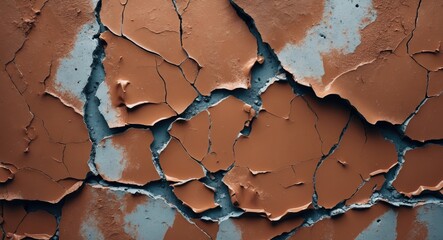 Aufkleber - Cracked and peeling paint texture on old wall surface in earthy tones with blue highlights